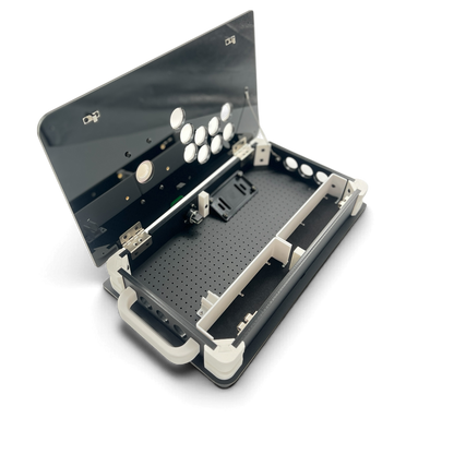 Open OKI Hatch enclosure showing storage cubbies and mounting area.